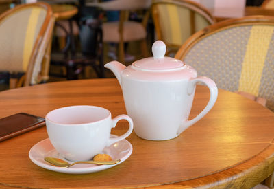 Close-up of tea cup on table