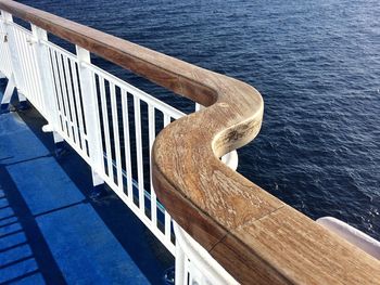 High angle view of railing by sea