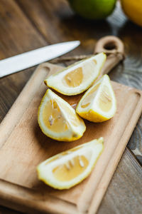 Close-up of fruits on cutting board