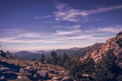 Scenic view of mountains against sky during sunset