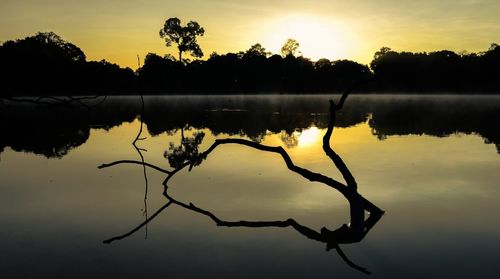 Scenic view of sunset over lake