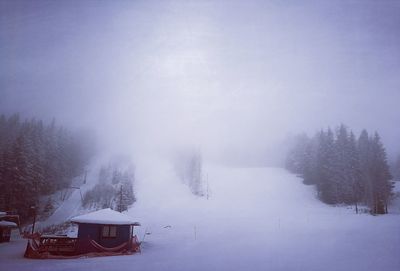 Snow covered landscape against sky