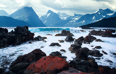 Scenic view of snowcapped mountains against sky