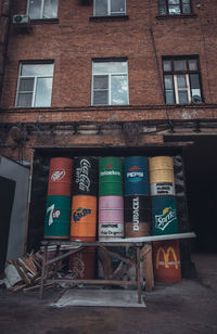 Information sign on street against building