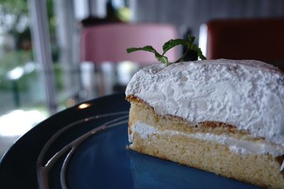 Close-up of cake in plate on table