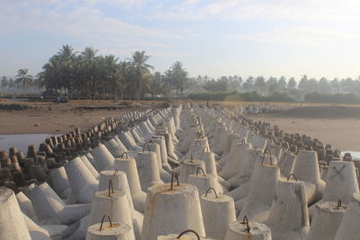 Panoramic view of stone wall against sky