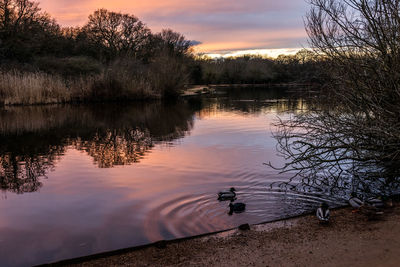 Scenic view of lake against sky during sunset