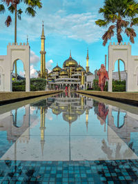 Reflection of mosque on pond