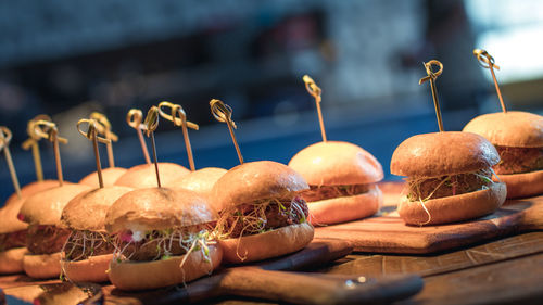 Close-up of hamburgers