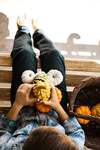 Midsection of man holding ice cream