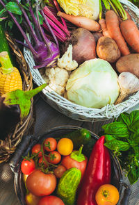 High angle view of vegetables in market