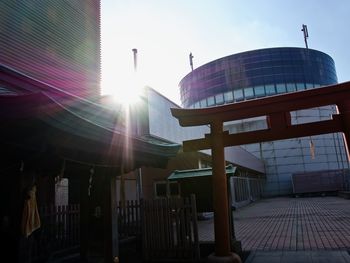 Low angle view of buildings against clear sky