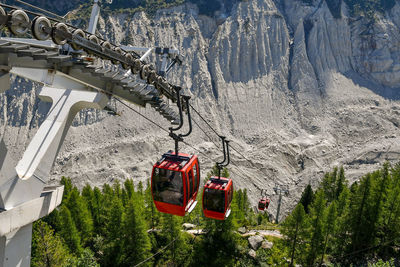 Cable car taking tourists from the rack railway station to the ice cave and the sea of ice, france