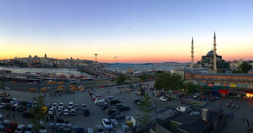 High angle view of city at waterfront