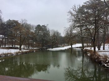 Scenic view of lake against sky during winter