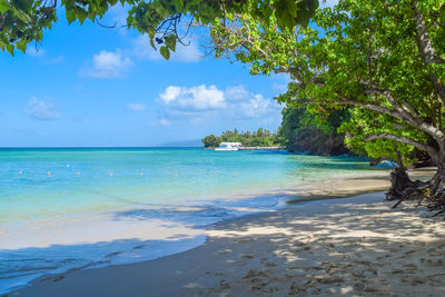 Scenic view of sea against blue sky