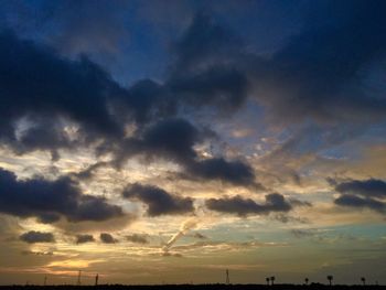 Low angle view of cloudy sky at sunset