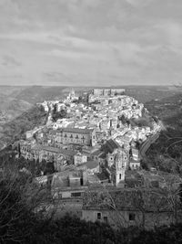 High angle view of town against sky