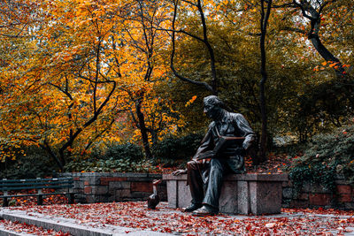 Statue in park during autumn