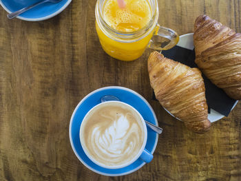 High angle view of cappuccino on table