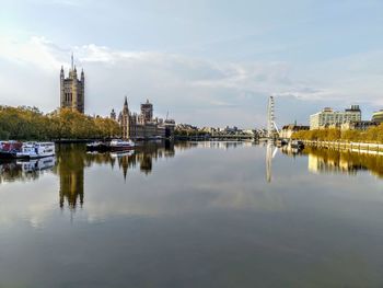 Reflection of house's of parliament on the river thames on a very still day
