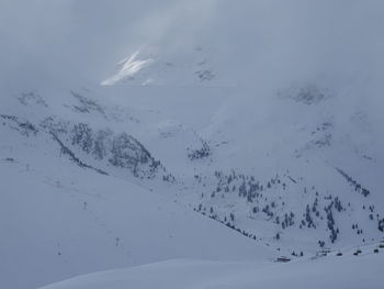 Aerial view of snow covered mountain against sky