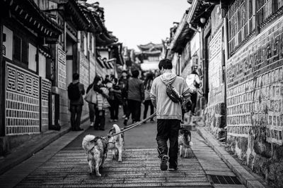 Rear view of woman standing in city