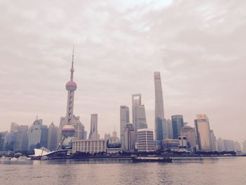 City skyline with river in background