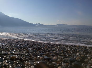 Scenic view of sea against clear sky