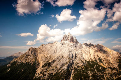 Scenic view of mountains against cloudy sky