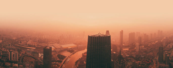 High angle view of buildings in city