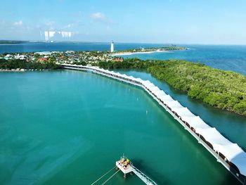 High angle view of boats in sea