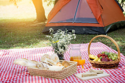View of fruits in basket on table
