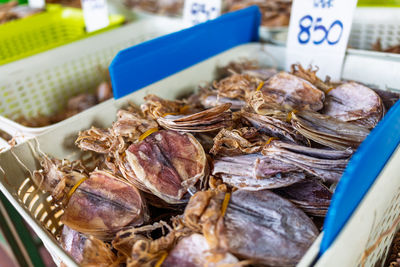Close-up of seafood for sale at market stall