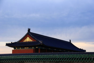 Low angle view of temple building against sky