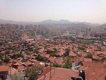 High angle view of cityscape against clear sky