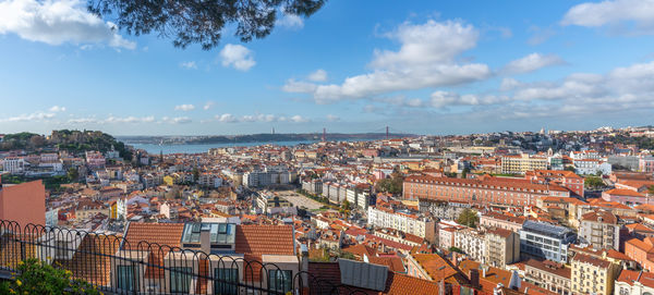 High angle view of townscape against sky