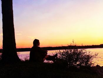 Scenic view of sunset over river