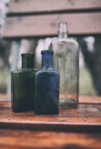 Containers on wooden table