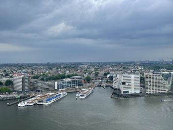 High angle view of city at waterfront