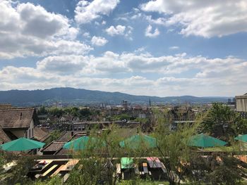 High angle view of townscape against sky