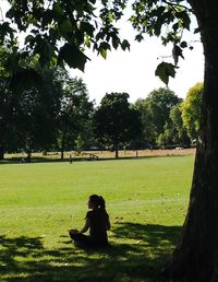 People relaxing in park