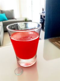 Close-up of beer in glass on table