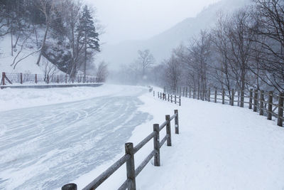 Scenic view of snow covered land