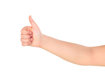 Close-up of human hand against white background