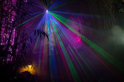 High angle view of light trails at night