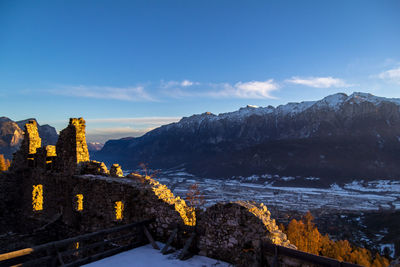 Scenic view of snowcapped mountain against sky