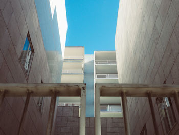 Low angle view of building against clear blue sky