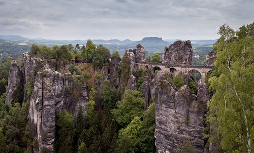 Scenic view of mountains against cloudy sky