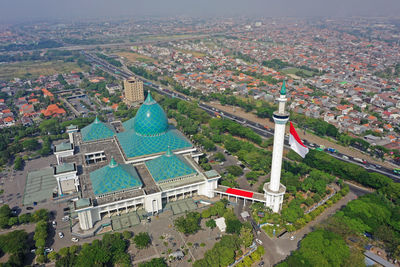 High angle view of buildings in city